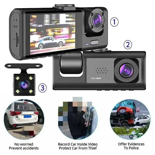 3 Channel Car DVR HD 1080P 3-Lens Inside Vehicle Dash CamThree Way