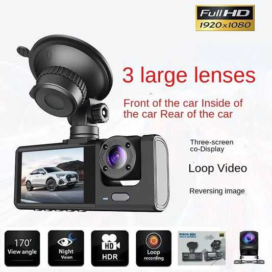 3 Channel Car DVR HD 1080P 3-Lens Inside Vehicle Dash CamThree Way